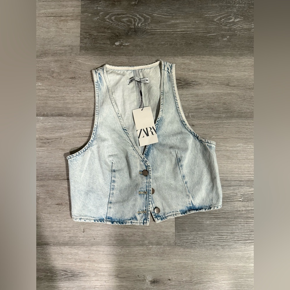 Zara Sky Blue Denim Sleeveless Top